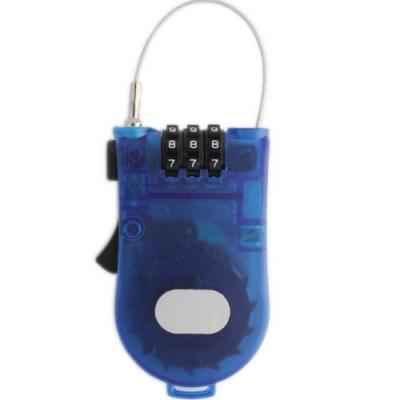 Blue cable lock for bicycle helmets, backpacks